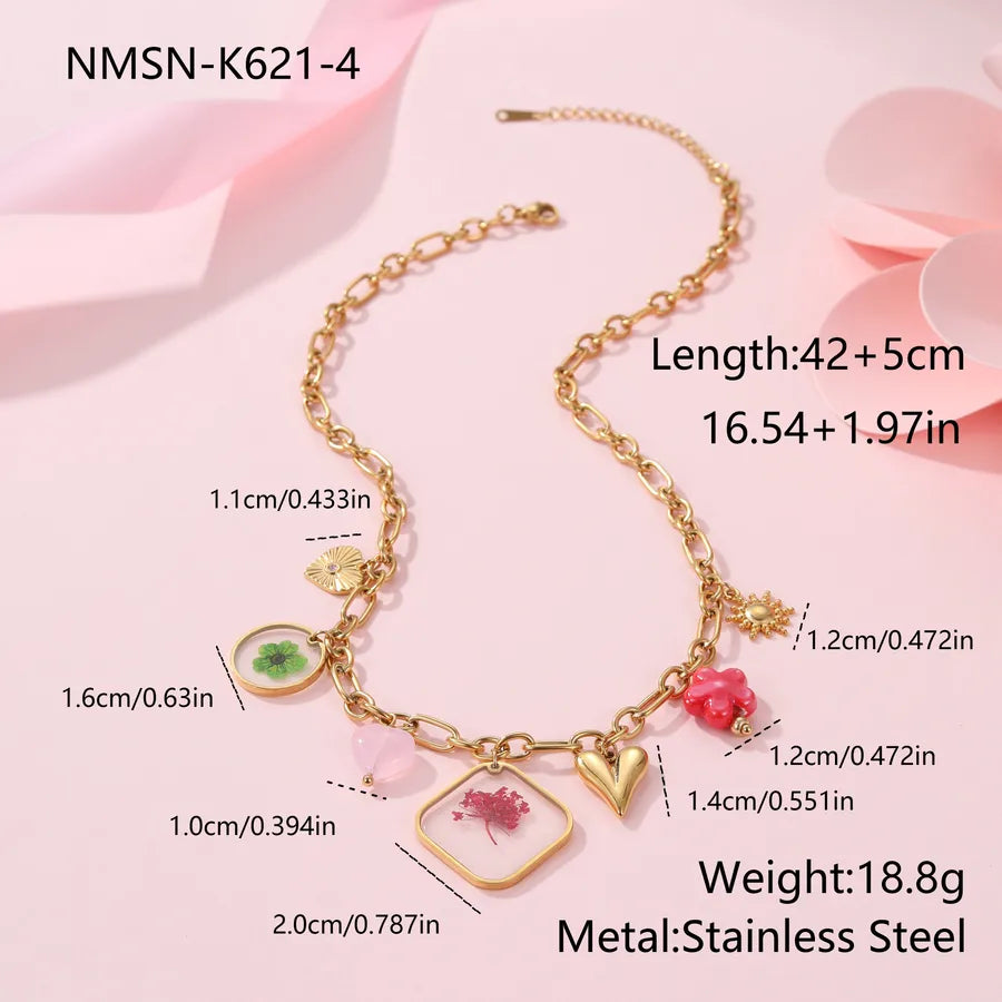 Gold Floral Pendant Necklace – Stainless Steel