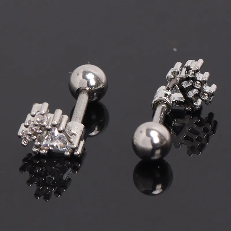 Geometric Zircon Screw Stud Earrings