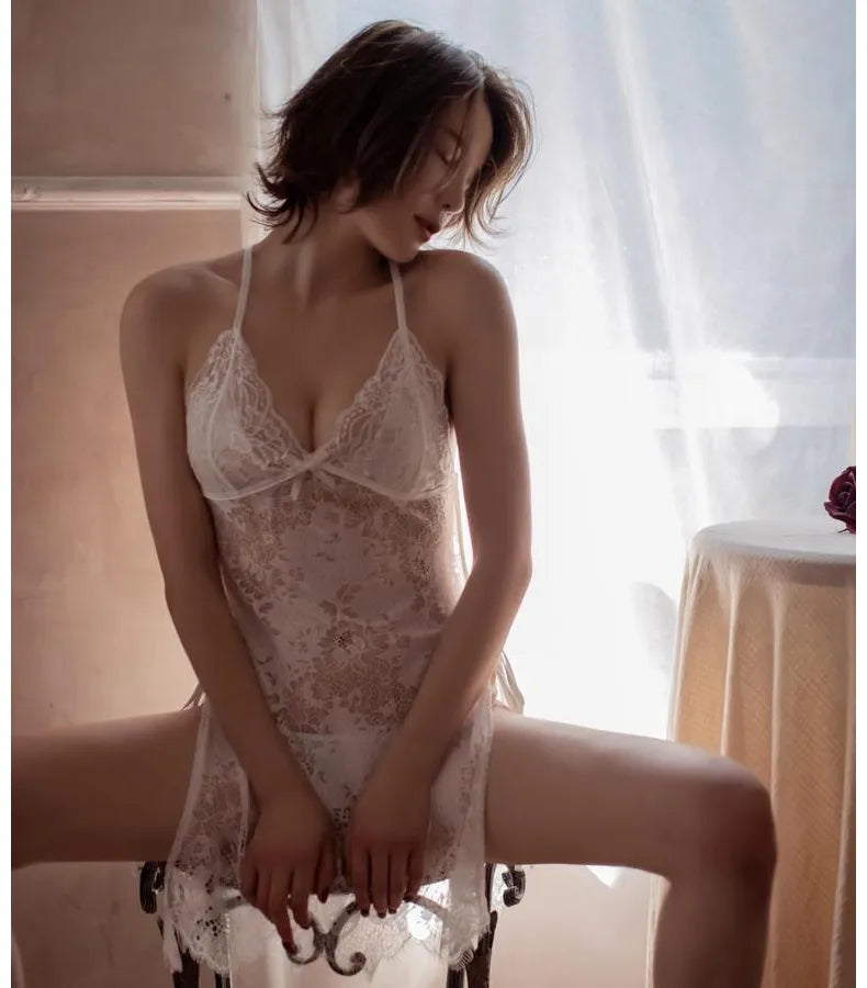 Women's Halter Lace Sexy Lingerie 40-60kg White