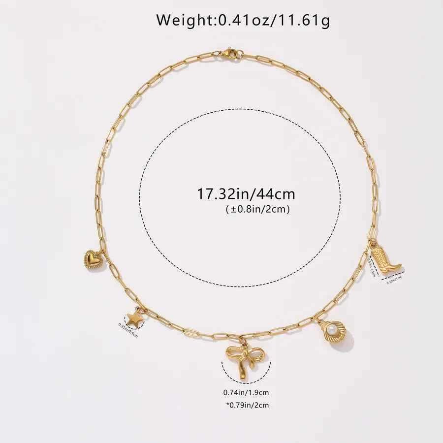 Gold Star Bowknot Pearl Necklace for Women