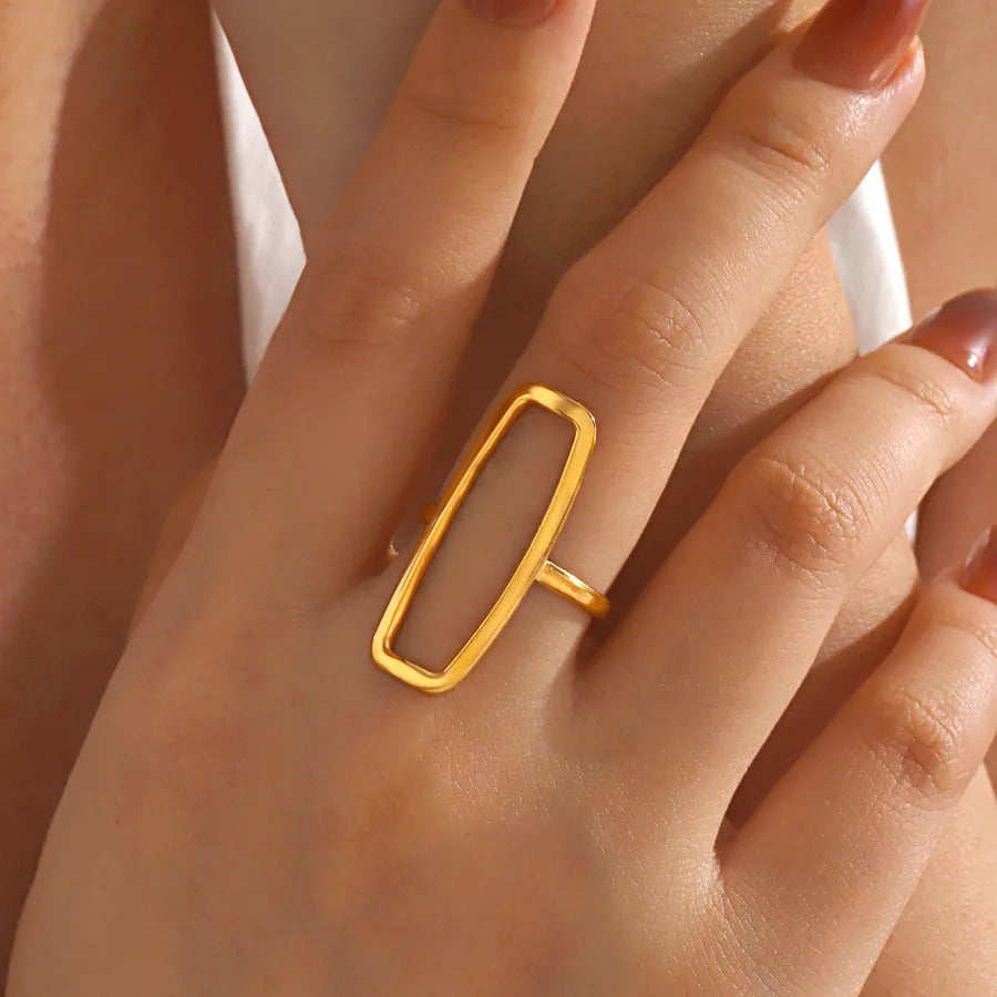 18K Gold Plated Hollow Rectangle Ring for Women