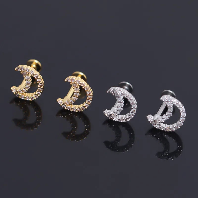 Moon Shaped Gold Stainless Steel Stud Earrings