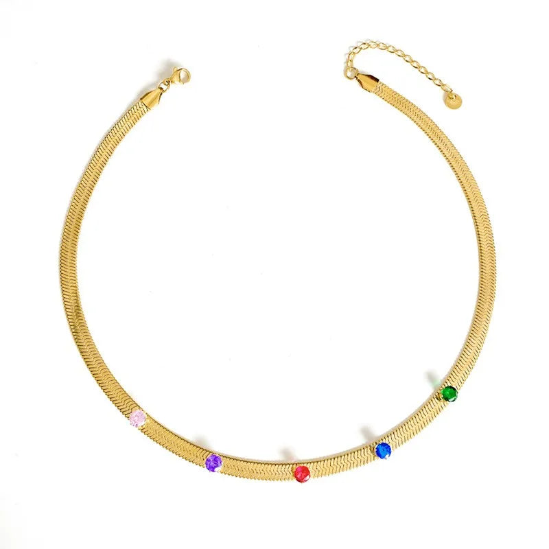 Colorful Zircon Gold-Plated Stainless Steel Necklace CK821 Color