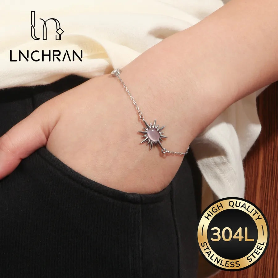 18K Gold Plated Pink Gemstone Stainless Bracelet