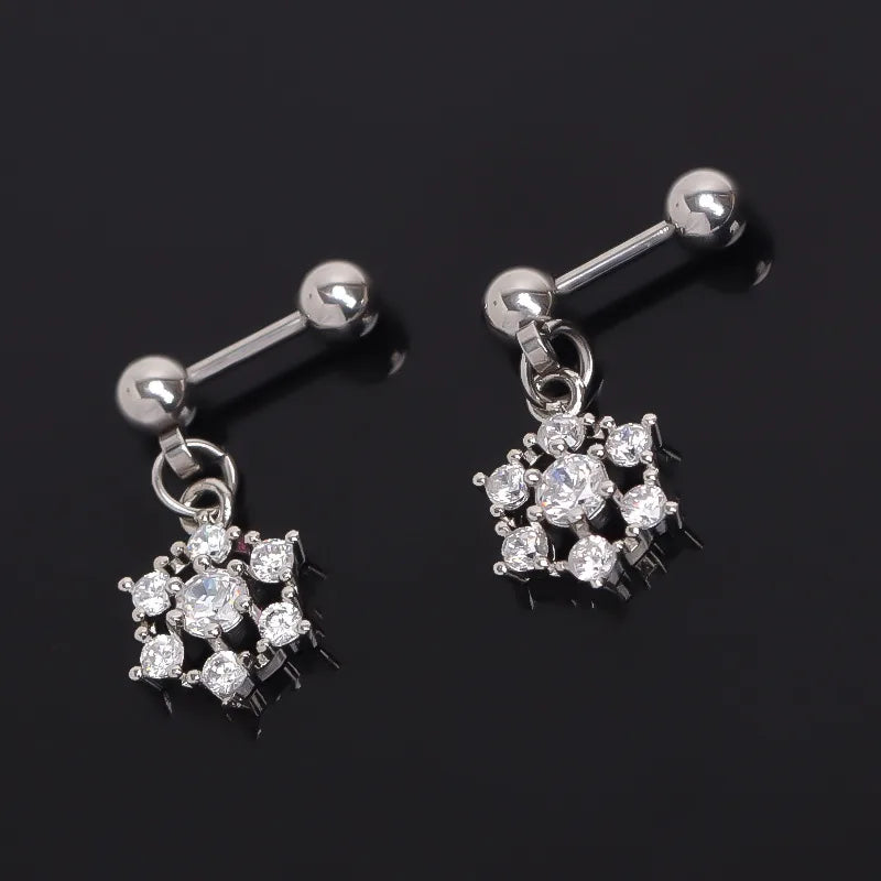 Gold Snowflake Stainless Steel Stud Earrings