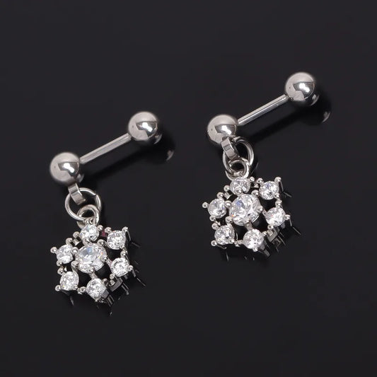 Gold Snowflake Stainless Steel Stud Earrings