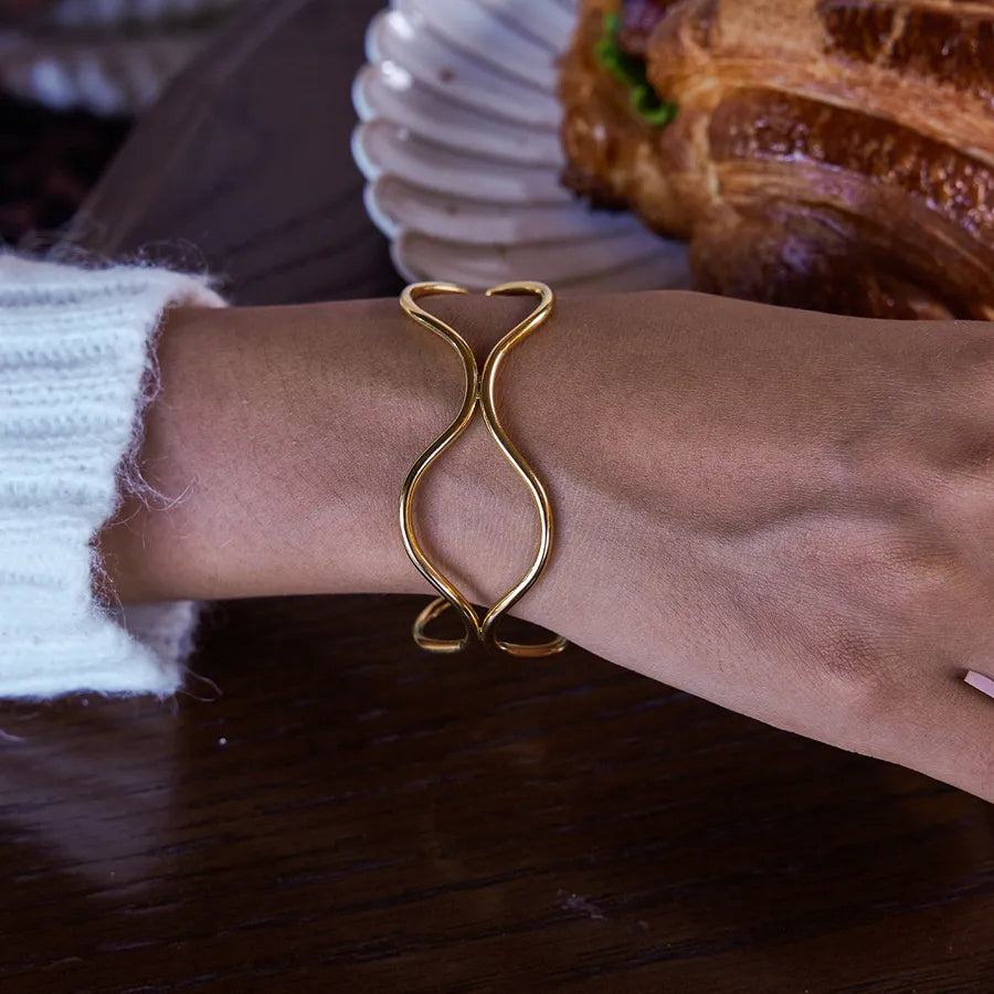 Gold Double Layer Open Bangle Bracelet