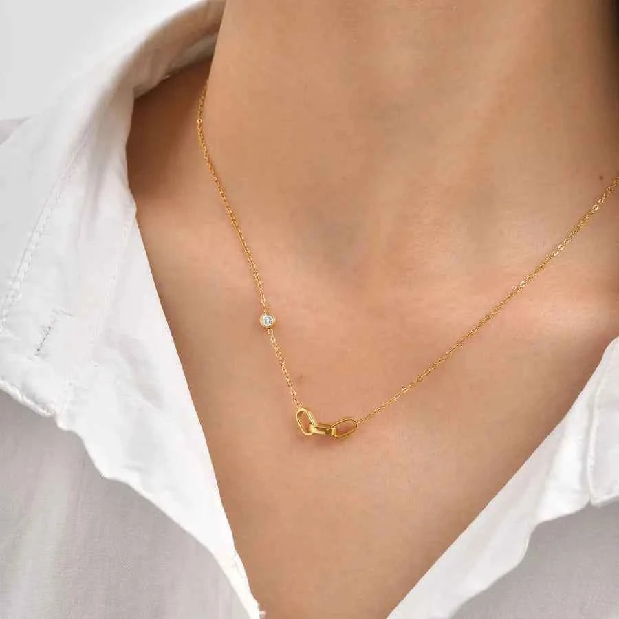 Geometric Zircon Necklace – 18K Gold Plated Steel