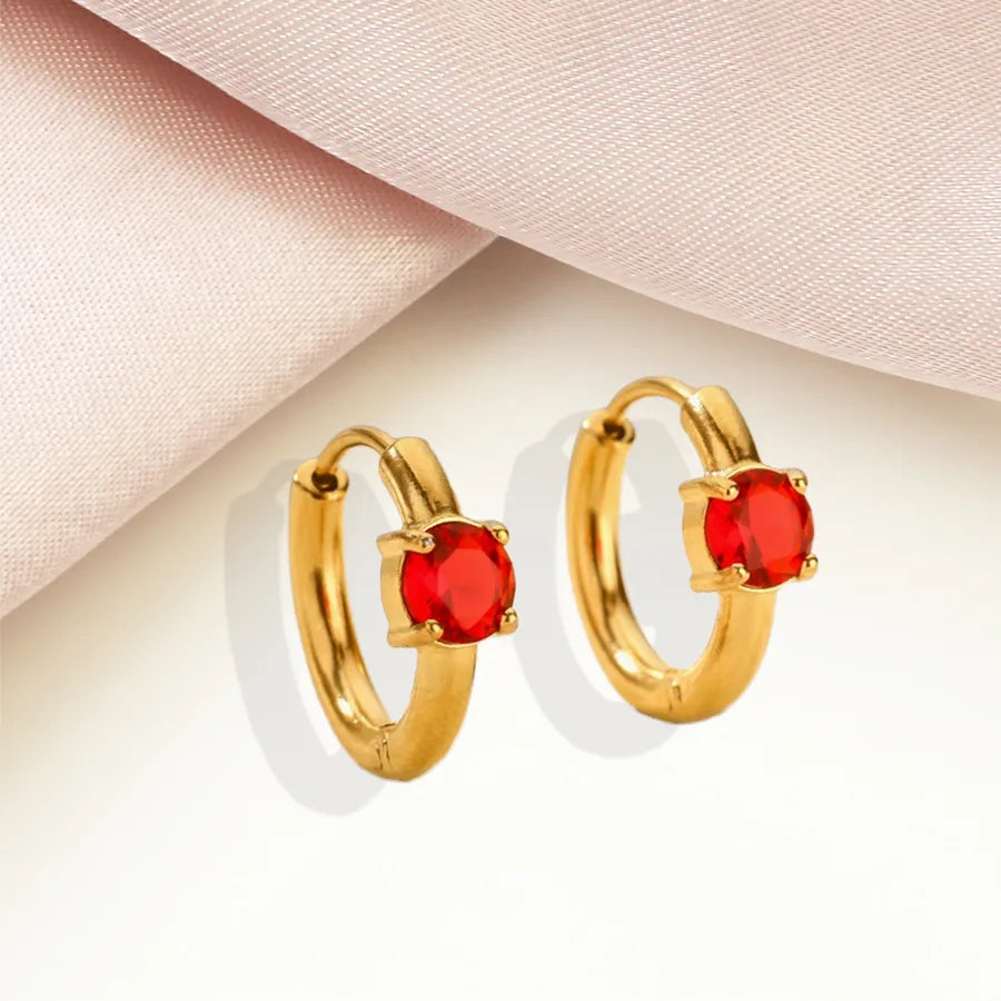 Minimalist Geometric Birthstone Hoop Earrings July