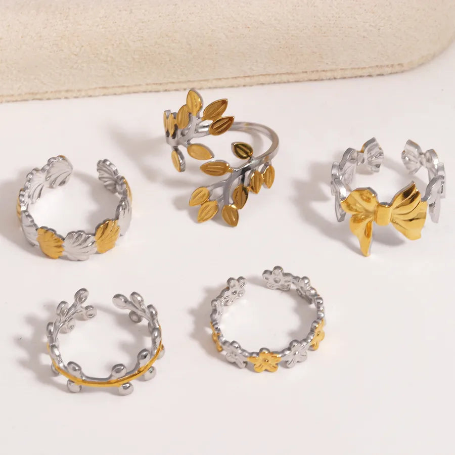 Unisex Adjustable Stainless Steel Leaf Ring