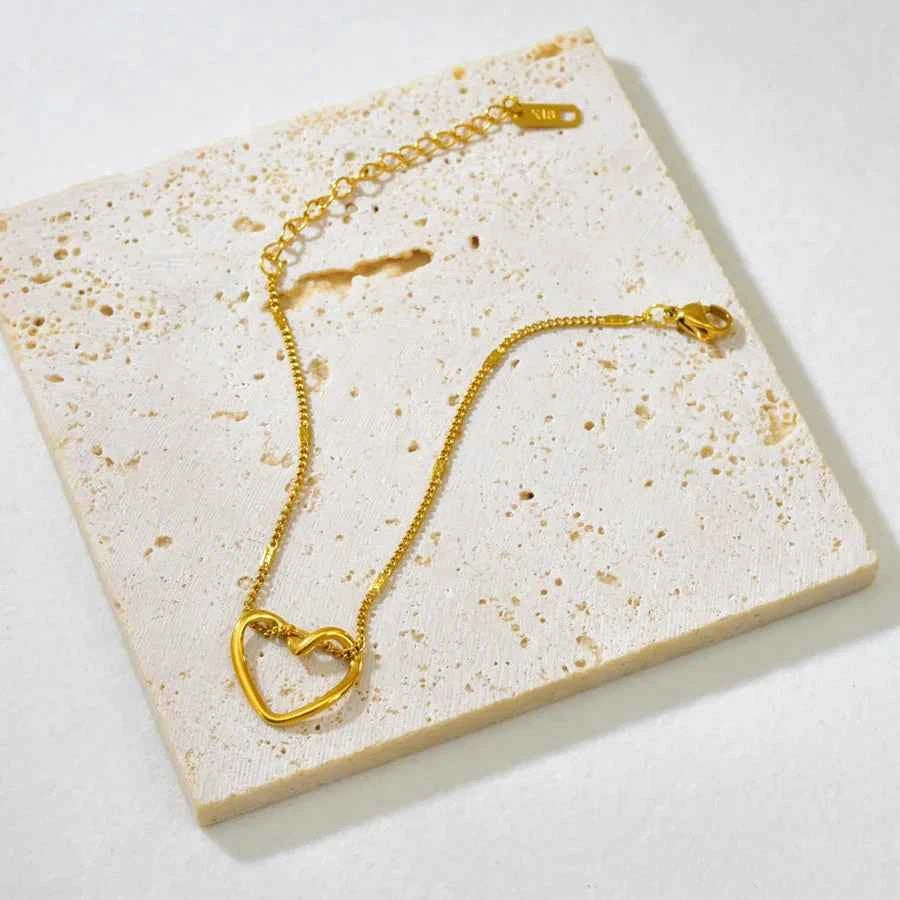 18K Gold Plated Hollow Heart Necklace & Bracelet Set