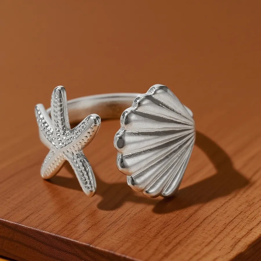 Colorful Titanium Steel Geometric Heart Ring Z0137-Shell Starfish-Ring-Steel Color