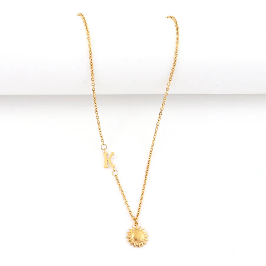 18K Gold Plated Sun & Letter Pendant Necklace