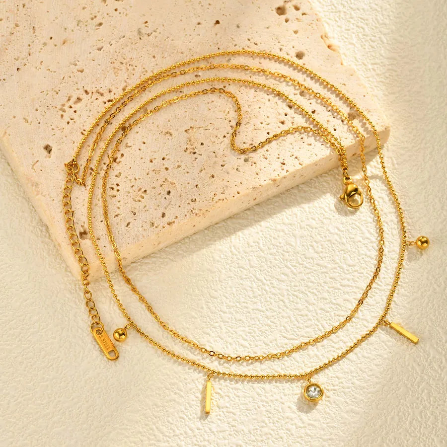 Elegant Double Layer Zircon Pendant Necklace