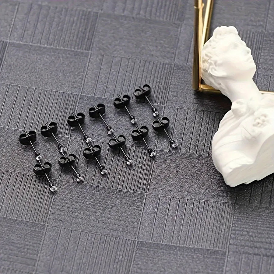 Unisex 12-Pair Stainless Steel Stud Earrings Set