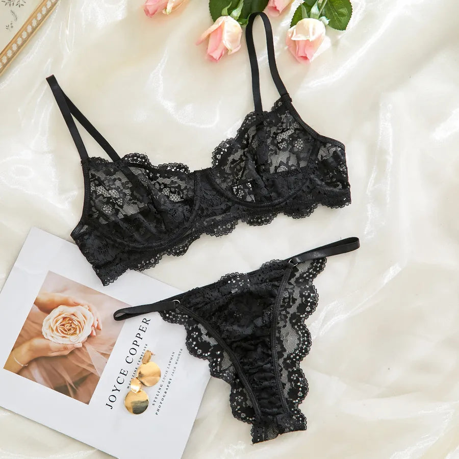 Women's Solid Color Sexy Lingerie Set Black