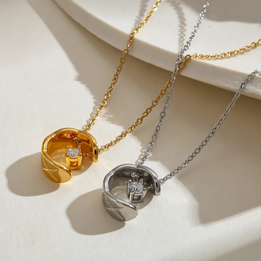 Gold C-Shaped Diamond Pendant Necklace