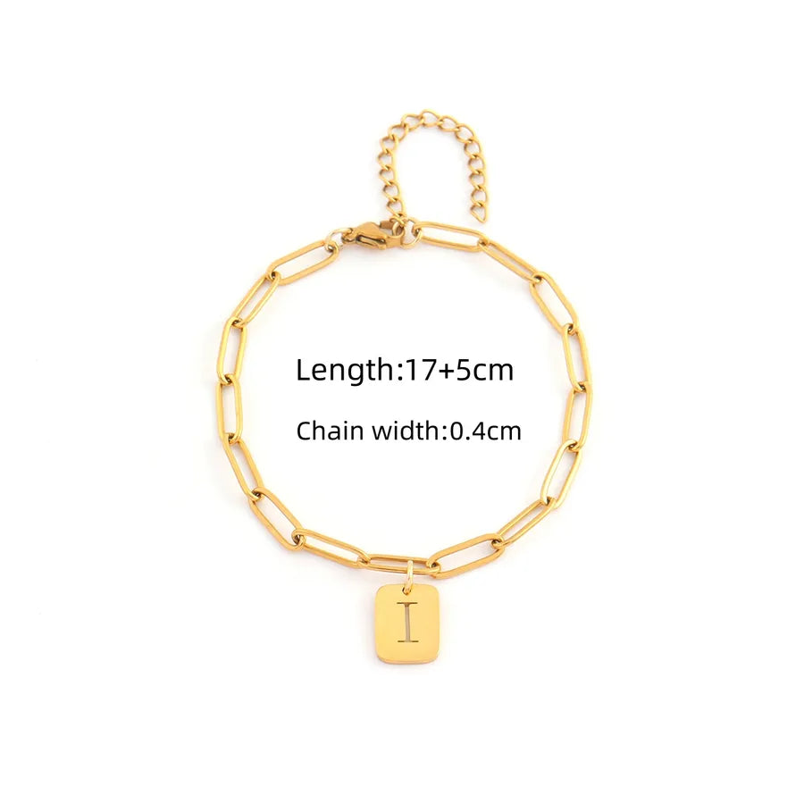 Gold Initial Paperclip Chain Bracelet Gold I