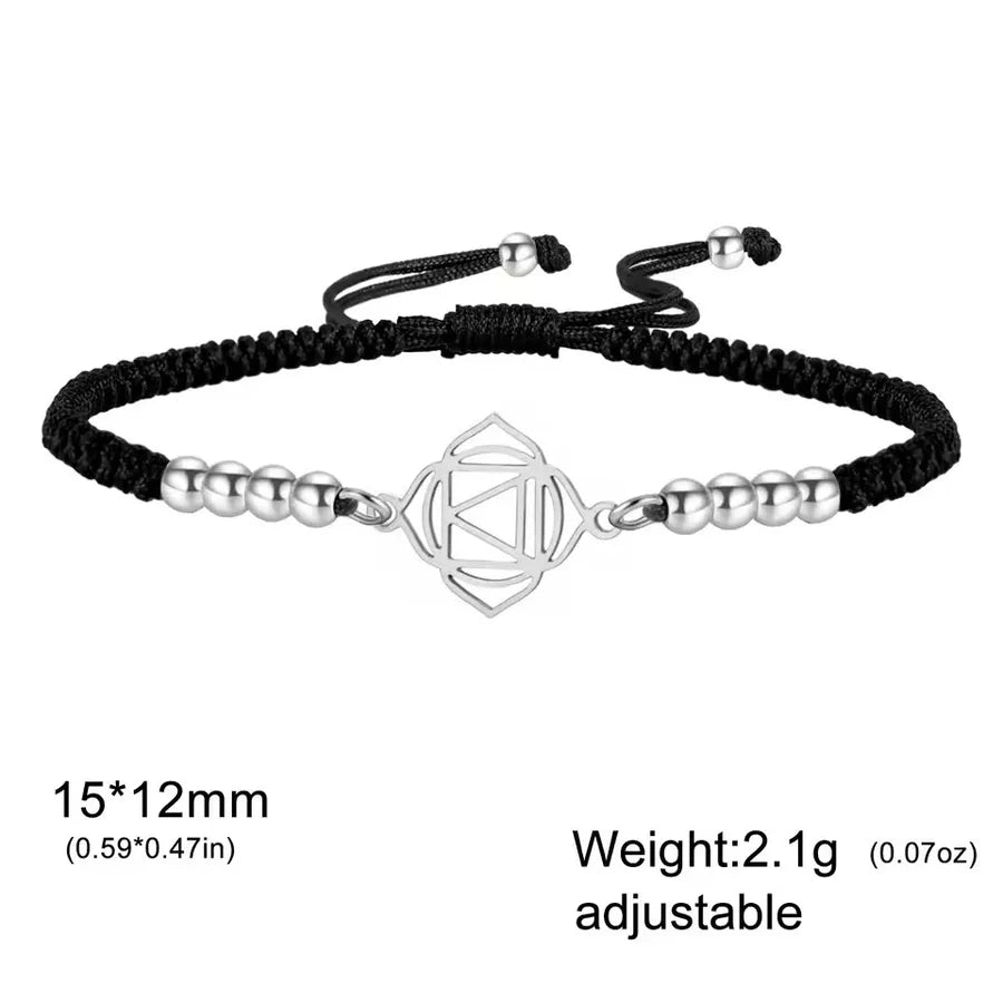 Mandala Lotus Red Rope Bracelet Element 1-steel Color with Black Rope