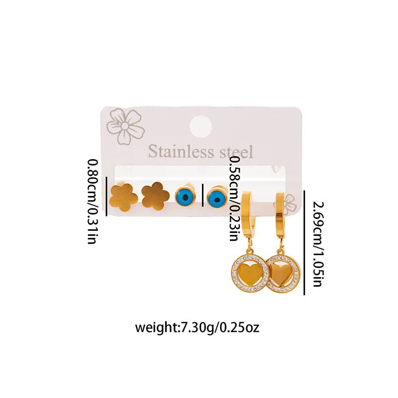Titanium Steel Heart Earrings for Women Flower Love Set 0983
