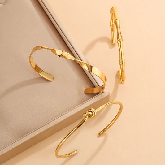 18K Gold Bamboo Knot Stainless Steel Bangle