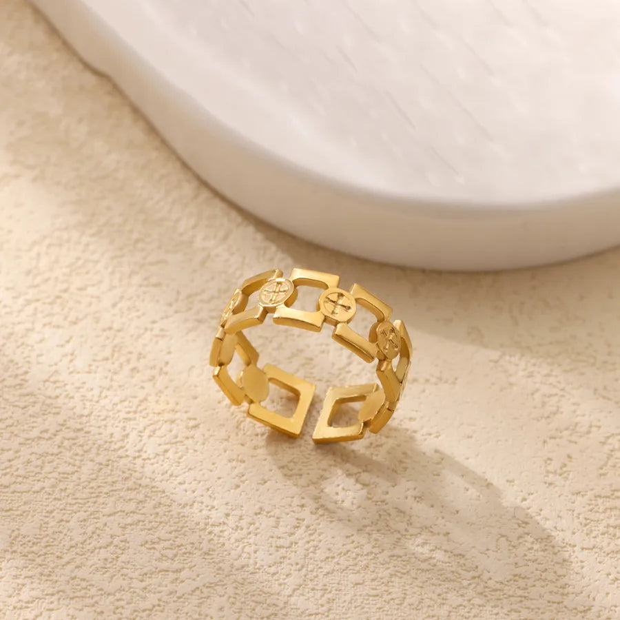 18K Gold Plated Cross & Heart Open Ring