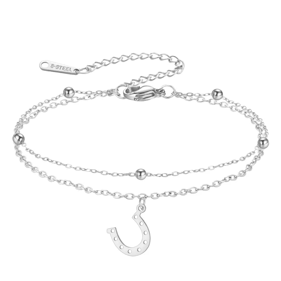 Double Layer Star Pendant Stainless Steel Bracelet Steel Color Horseshoe