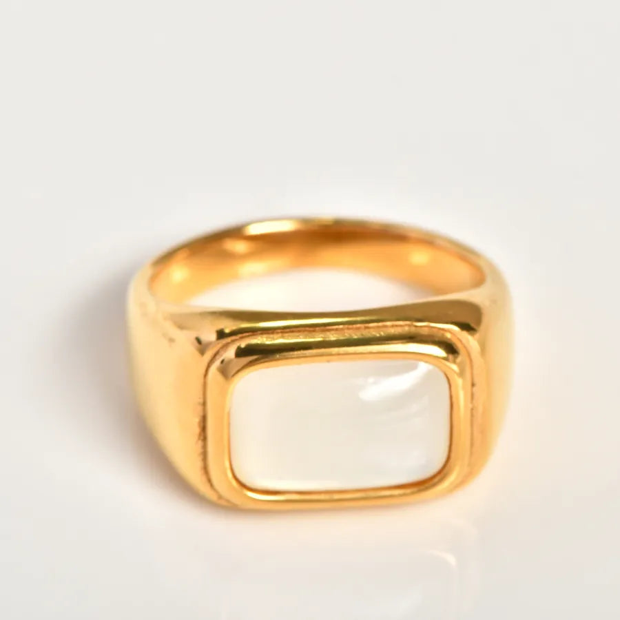 18K Gold Plated White Shell Square Ring Gold 2