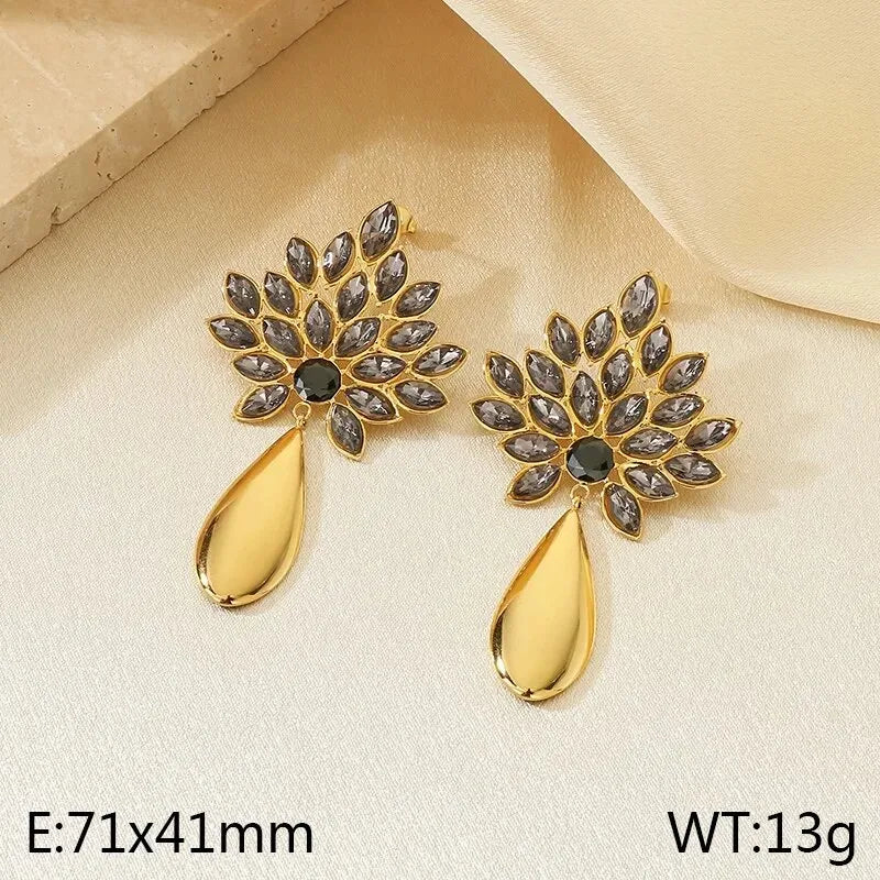 Gold Geometric Floral Drop Earrings Type C KE119651-SP