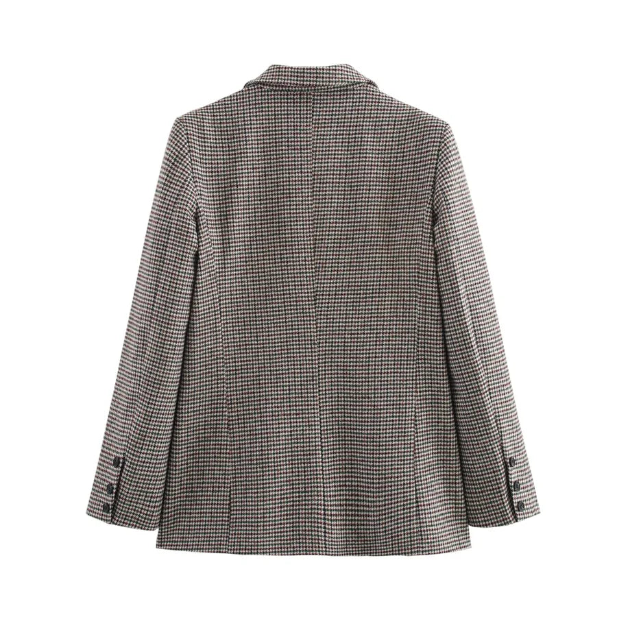 Women's Grey Plaid Blazer - Classic Long Sleeve