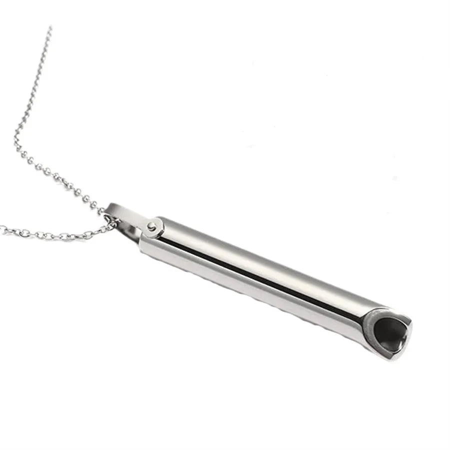 Titanium Steel Stress Relief Whistle Necklace Steel Color-Cross chain
