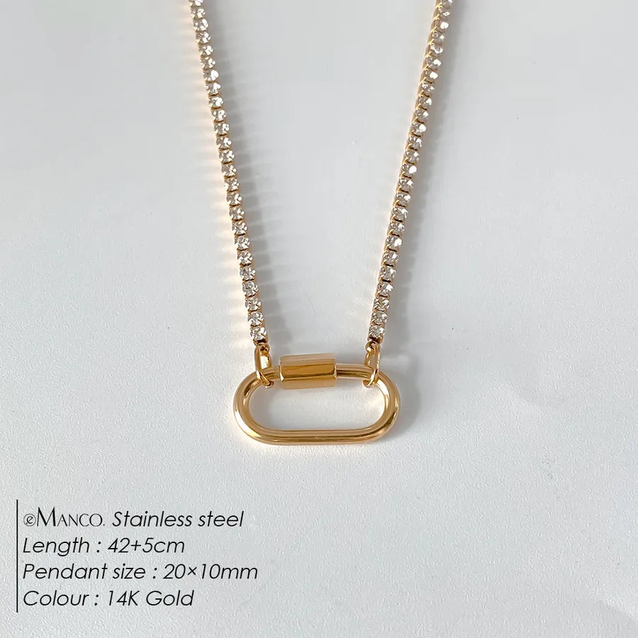 Geometric Pearl Stainless Steel Pendant Necklace XNL0056 Gold