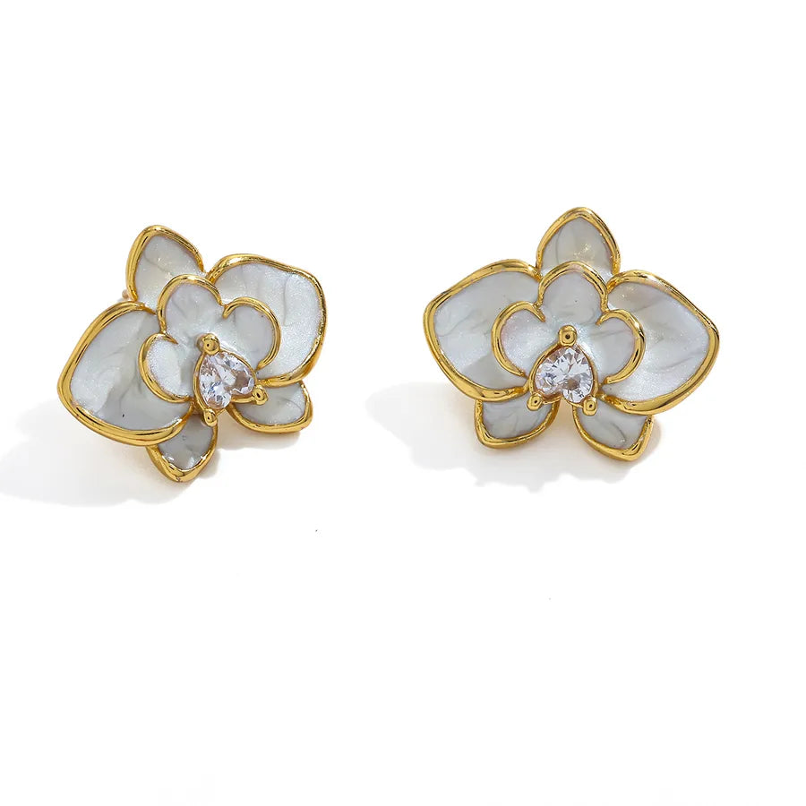 18K Gold Plated Butterfly Pearl Stud Earrings Flower 3-20.24*24.19mm
