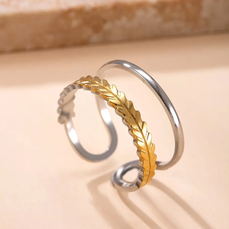 Geometric Gold-Plated Titanium Steel Ring Average Size YYJZ731