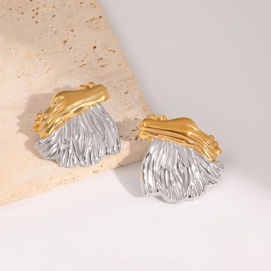 Gold Leaf Textured Stainless Steel Earrings