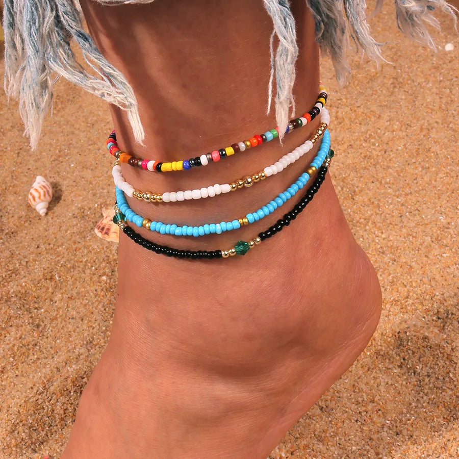 Boho Colorful Beaded Anklet Set for Women