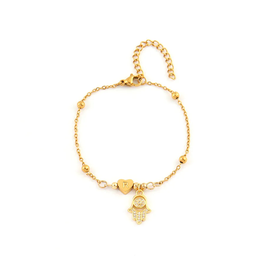18K Gold Plated Hamsa & Heart Charm Bracelet