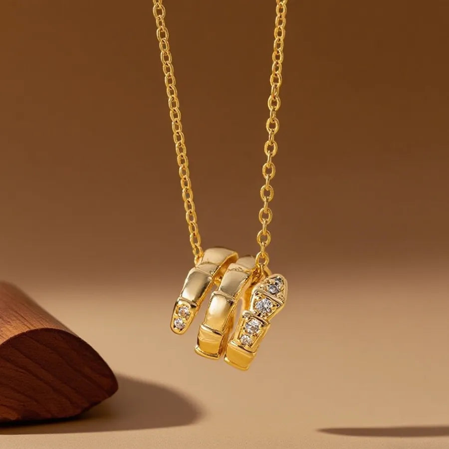 Geometric Titanium Steel Necklace for Women X08027 Copper Pendant with Diamond Snake Shape Waist Necklace - Gold