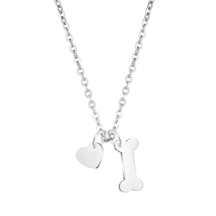 Gold Plated Heart & Bone Pet Name Necklace Necklace Dog Bone Heart Steel Color 1