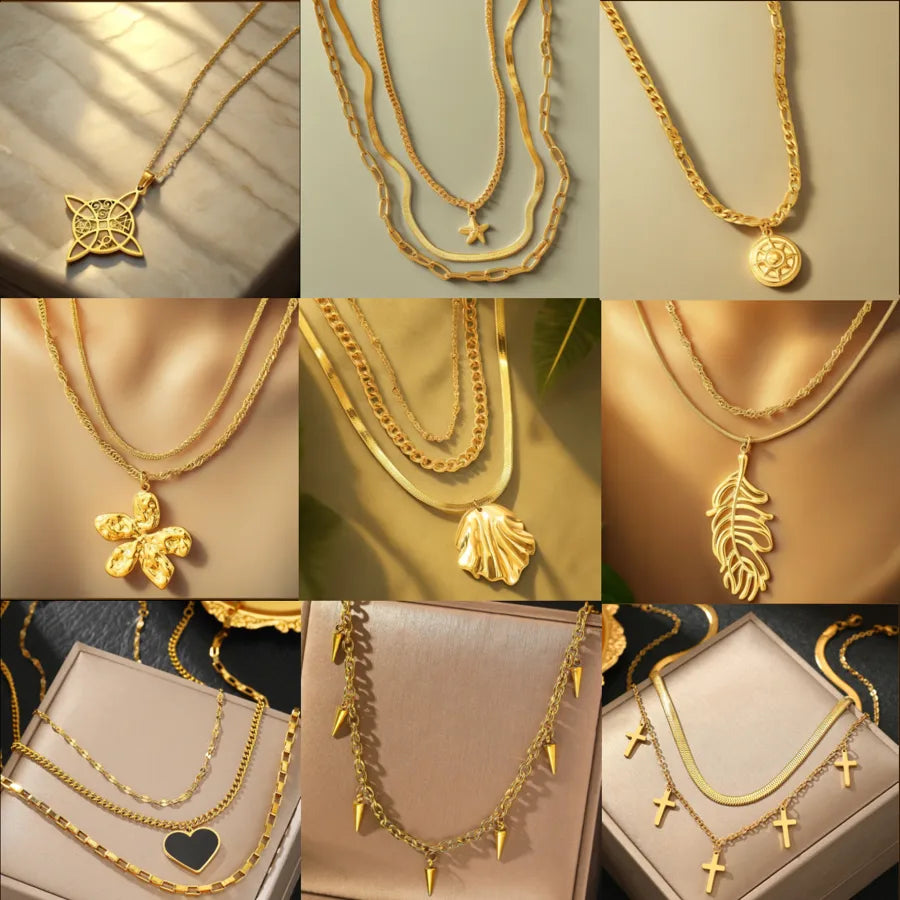 Gold Plated Stainless Steel Layered Pendant Necklace