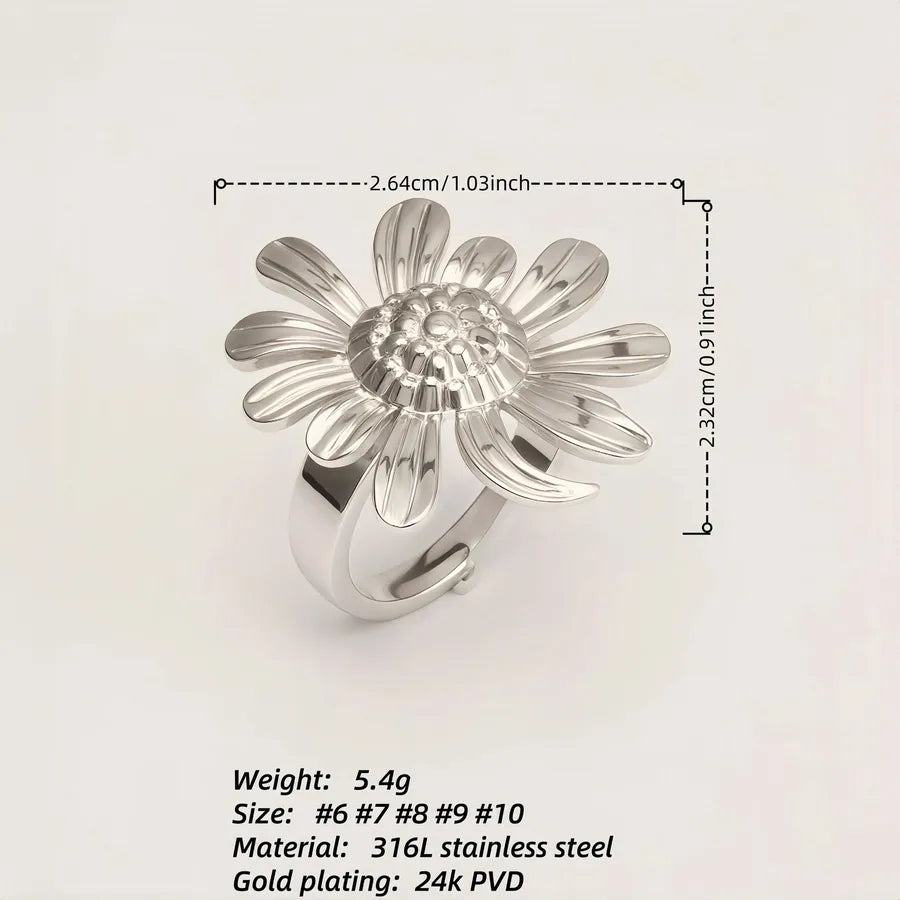 Vintage Sunflower Stainless Steel Open Ring