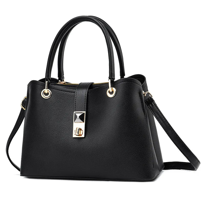 Stylish Large PU Tote Bag for Women Black