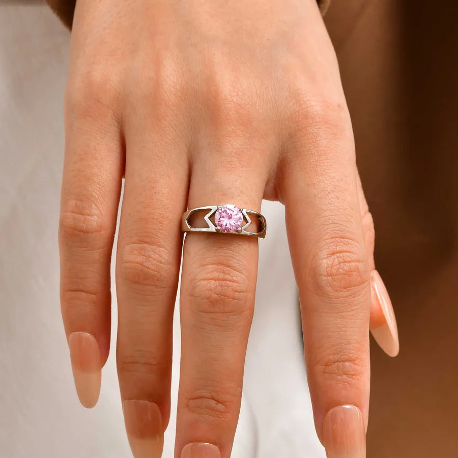 Elegant Pink Zircon Stainless Steel Ring