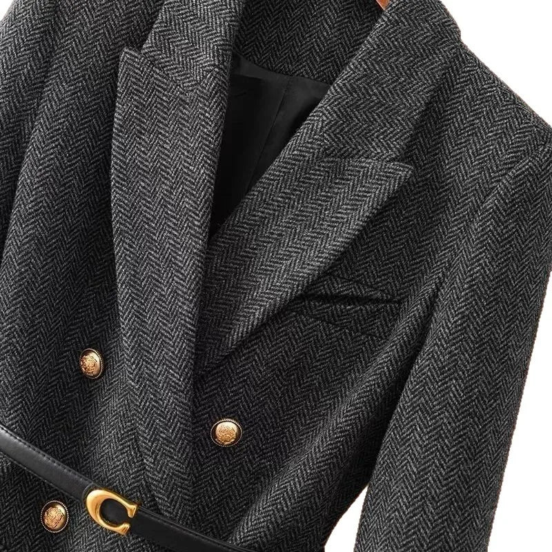 Women's Double-Breasted Woolen Blazer Coat