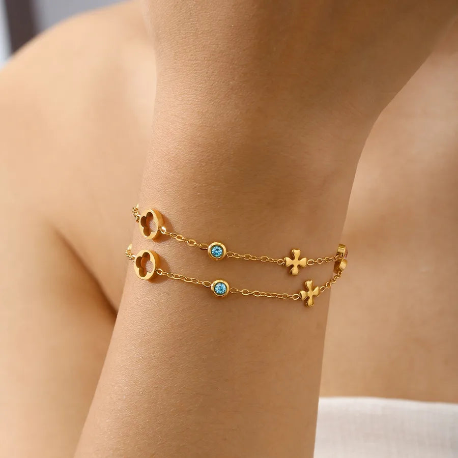 18K Gold Plated Zircon Flower Bracelet