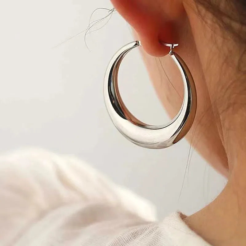 Gold Stainless Steel Moon Hoop Earrings