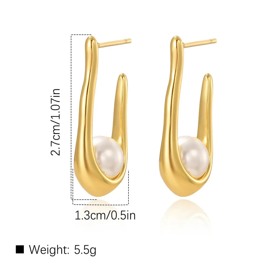 Gold Irregular U-Shaped Earrings for Women Average Size Gold KY009EH