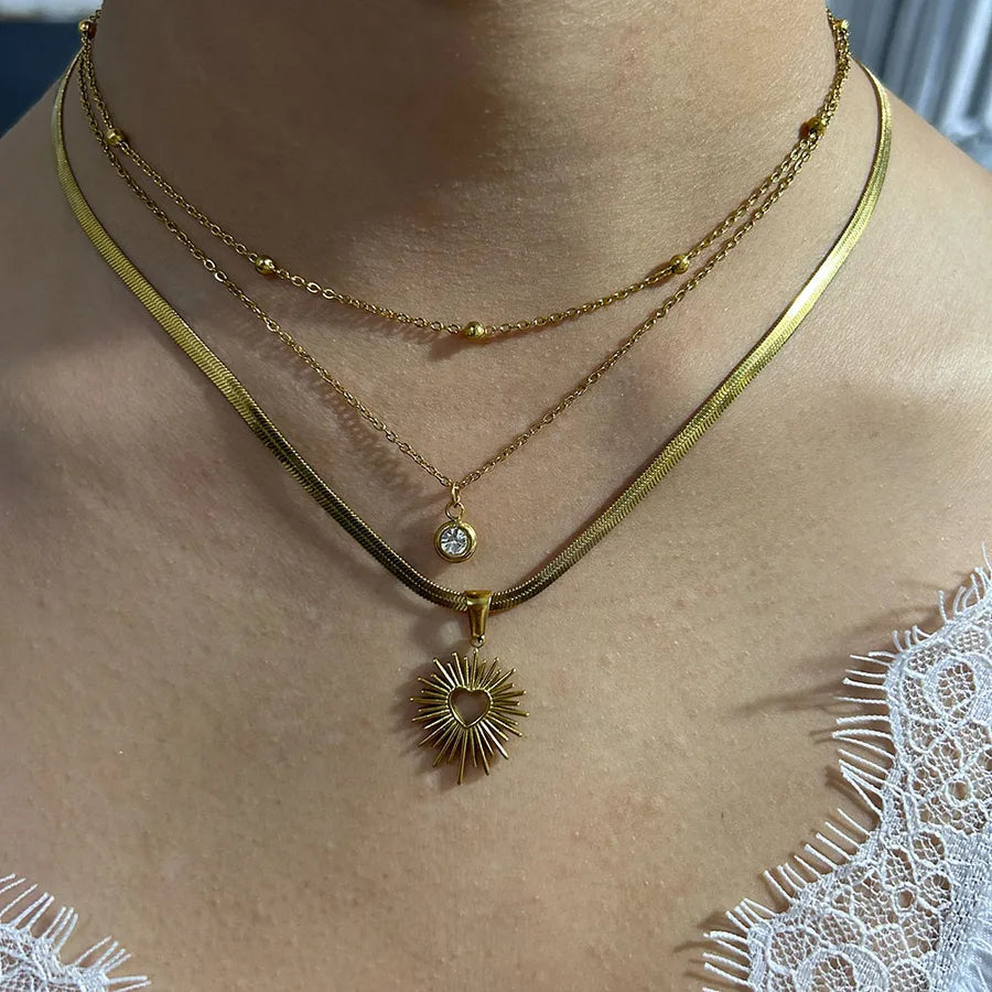 Gold Heart Pendant Necklace – Unisex Stainless Steel 3-Piece Set