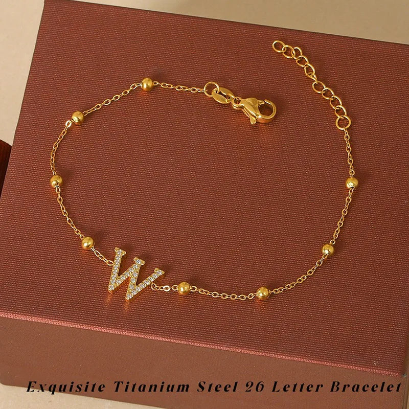 Elegant Letter Bracelet in 304 Stainless Steel Gold Letter [W] Bracelet B0021WG