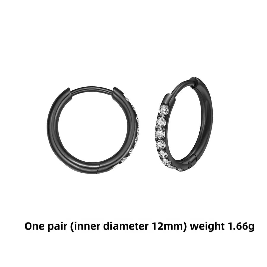 Gold Stainless Steel Hoop Earrings with Zirconia Black pair 2.0*12mm Stainless Steel Pair